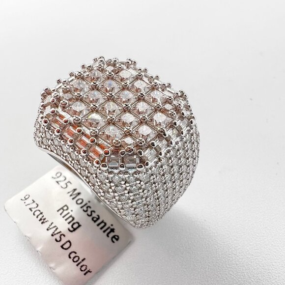 925 Sterling Sliver Moissanite 3cm Square Elevated Ring, 9.72ctw VVS Stones Hip - Picture 2 of 7